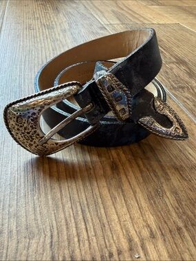 Streets Ahead Navy Leather Belt with Antiqued Silver Western Buckle